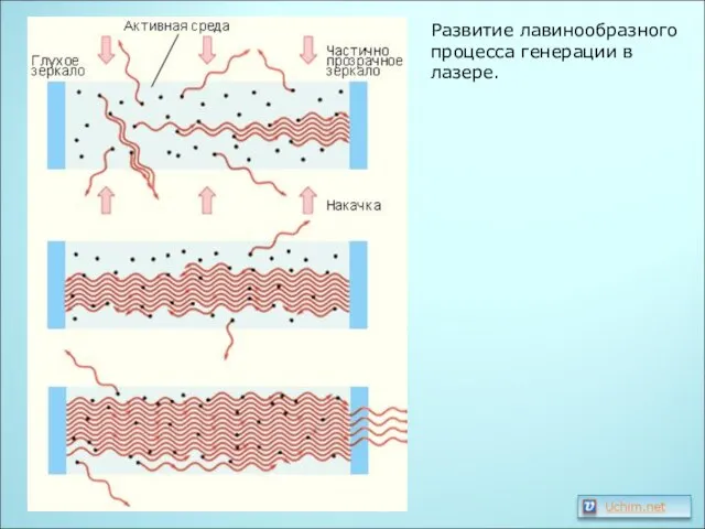 Развитие лавинообразного процесса генерации в лазере.