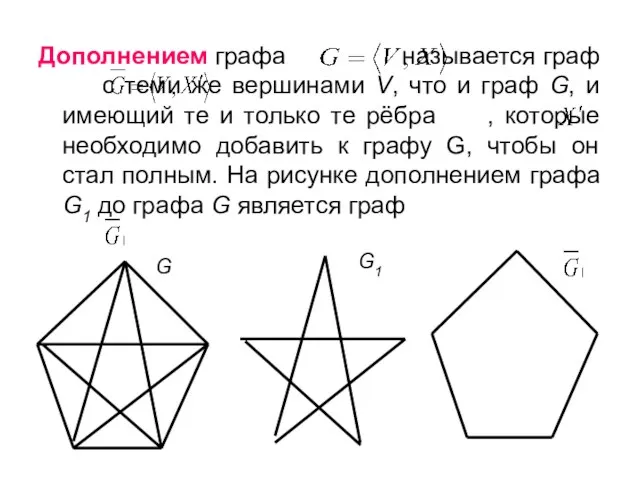 Дополнением графа называется граф с теми же вершинами V, что и граф