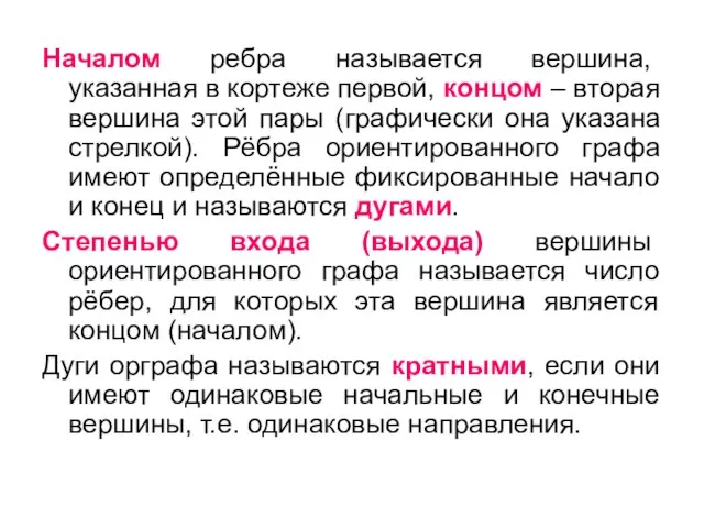 Началом ребра называется вершина, указанная в кортеже первой, концом – вторая вершина