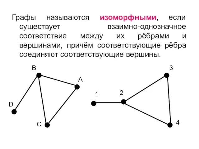 Графы называются изоморфными, если существует взаимно-однозначное соответствие между их рёбрами и вершинами,