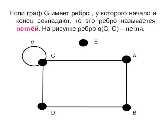 Если граф G имеет ребро , у которого начало и конец совпадают,