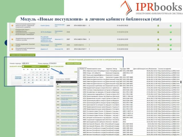 Модуль «Новые поступления» в личном кабинете библиотеки (stat)
