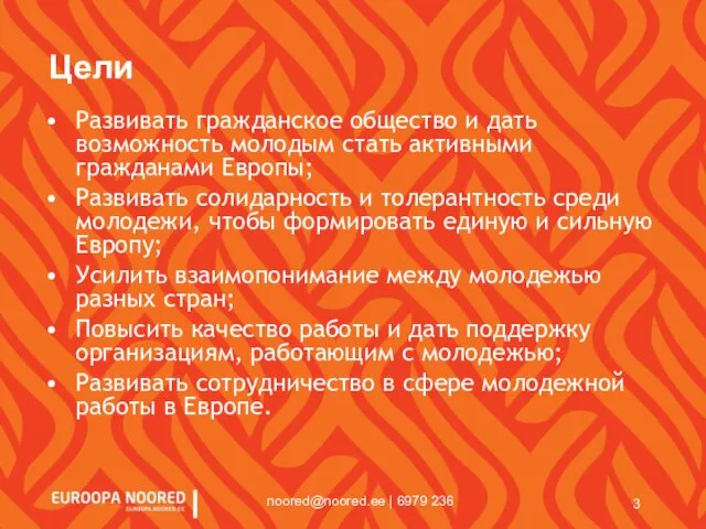 noored@noored.ee | 6979 236 Цели Развивать гражданское общество и дать возможность молодым