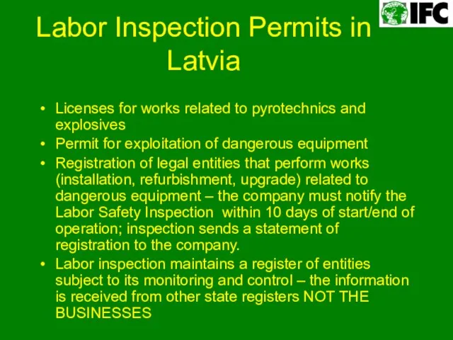 Labor Inspection Permits in Latvia Licenses for works related to pyrotechnics and