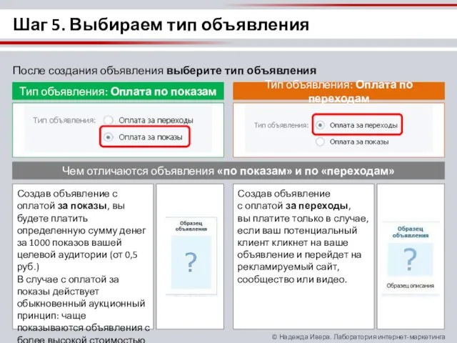 Шаг 5. Выбираем тип объявления После создания объявления выберите тип объявления Создав