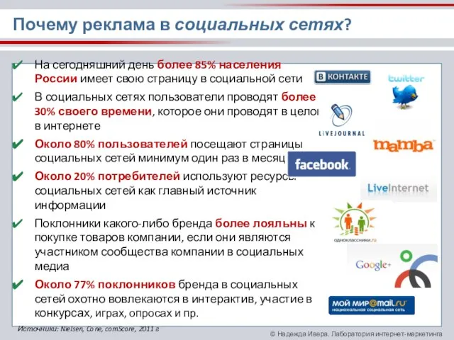 На сегодняшний день более 85% населения России имеет свою страницу в социальной