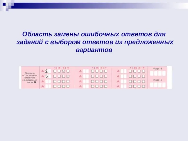 Область замены ошибочных ответов для заданий с выбором ответов из предложенных вариантов