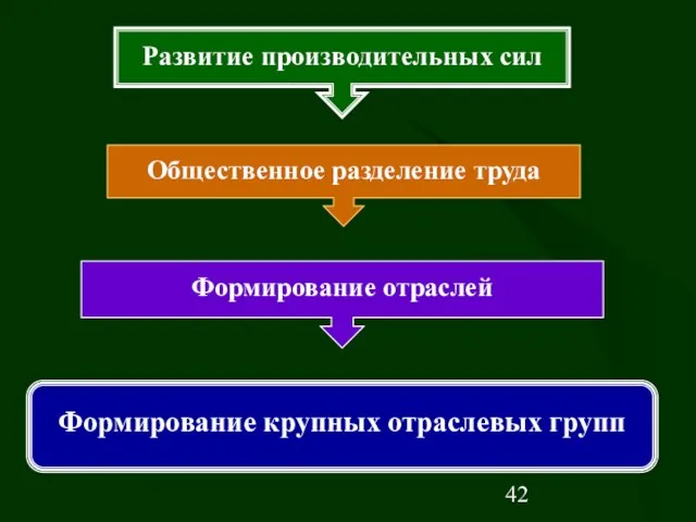 Развитие производительных сил Общественное разделение труда Формирование отраслей Формирование крупных отраслевых групп