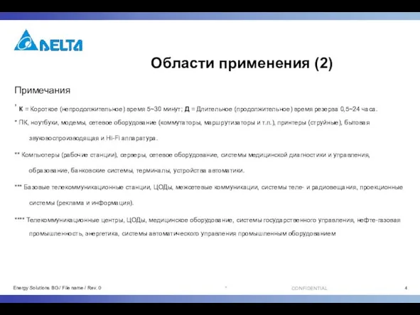 Области применения (2) Примечания ’ К = Короткое (непродолжительное) время 5~30 минут;