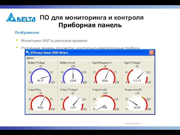 ПО для мониторинга и контроля Приборная панель Отображение Мониторинг ИБП в реальном