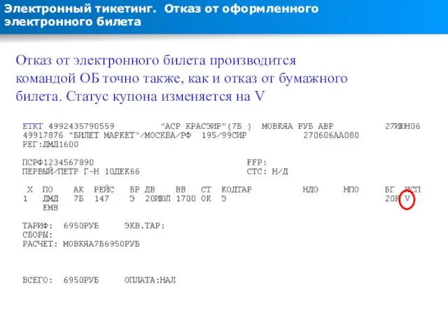 Электронный тикетинг. Отказ от оформленного электронного билета Сирена-2.3. Признак возможности оформления электронного