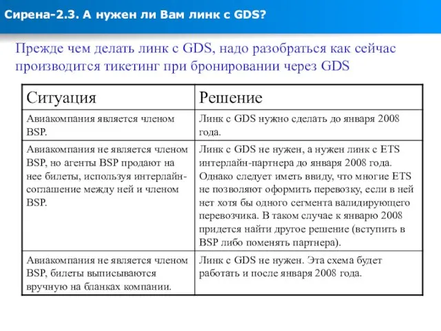 Сирена-2.3. А нужен ли Вам линк с GDS? Прежде чем делать линк