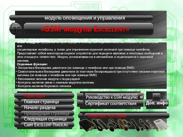 GSM-модуль предназначен для передачи сообщений охранной системы Excellent на мобильные или стационарные