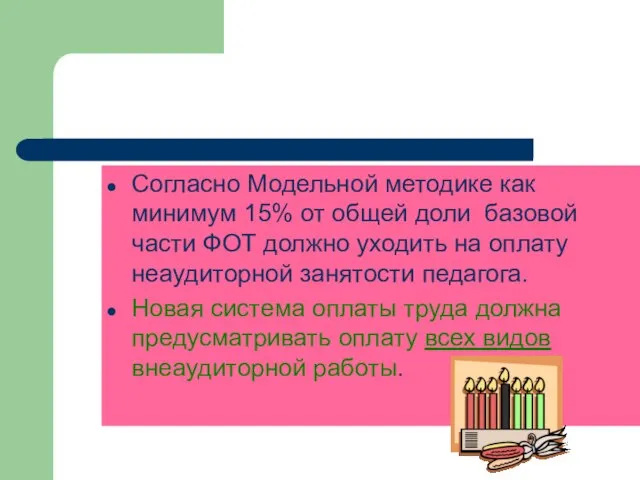 Согласно Модельной методике как минимум 15% от общей доли базовой части ФОТ