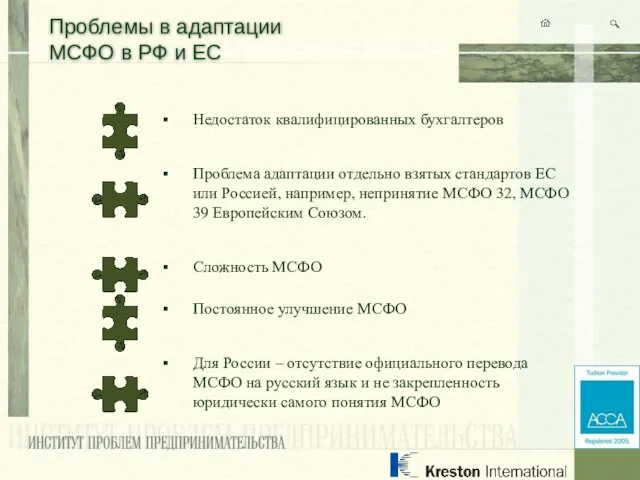 Проблемы в адаптации МСФО в РФ и ЕС Недостаток квалифицированных бухгалтеров Проблема