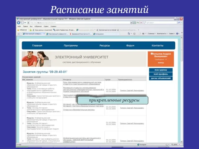 прикрепленные ресурсы Расписание занятий