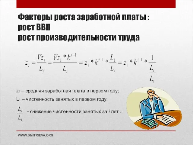 Факторы роста заработной платы : рост ВВП рост производительности труда WWW.DMITRIEVA.ORG z1