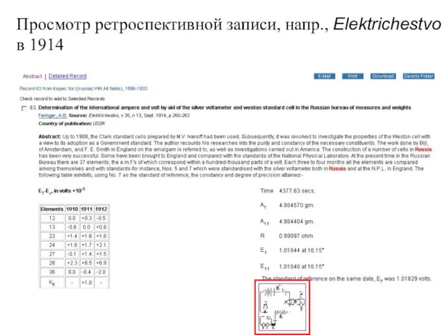 Просмотр ретроспективной записи, напр., Elektrichestvo в 1914