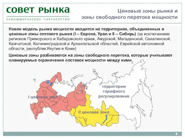 Ценовые зоны рынка и зоны свободного перетока мощности Новая модель рынка мощности