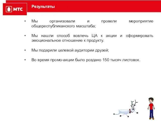 Результаты Мы организовали и провели мероприятие общереспубликанского масштаба; Мы нашли способ вовлечь