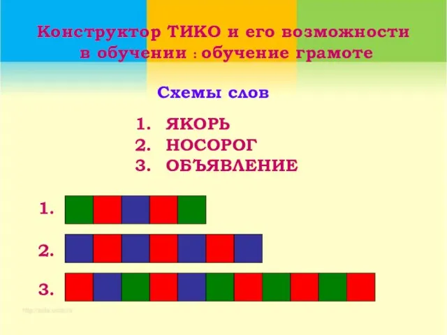 Конструктор ТИКО и его возможности в обучении : обучение грамоте Схемы слов