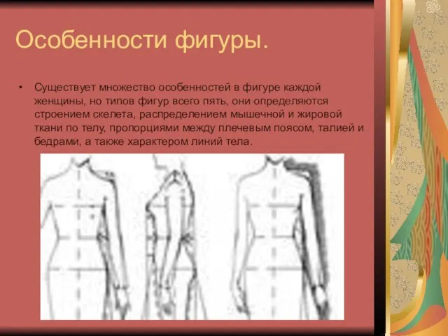 Особенности фигуры. Существует множество особенностей в фигуре каждой женщины, но типов фигур