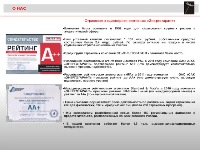 О НАС Страховая акционерная компания «Энергогарант» Компания была основана в 1992 году