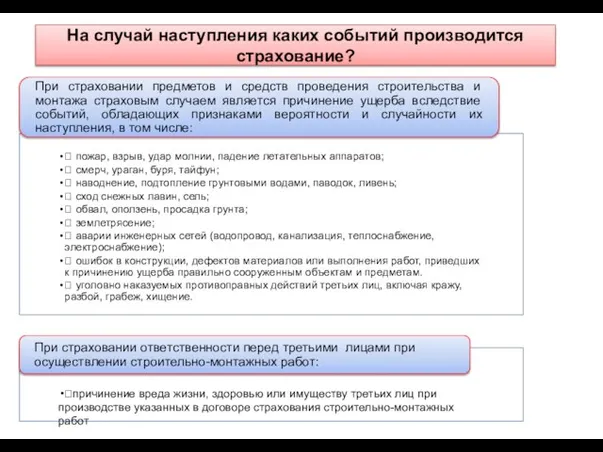 На случай наступления каких событий производится страхование?