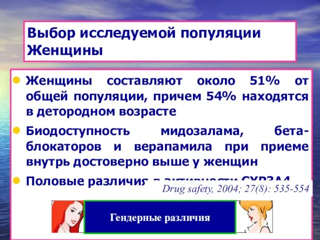 Выбор исследуемой популяции Женщины Женщины составляют около 51% от общей популяции, причем