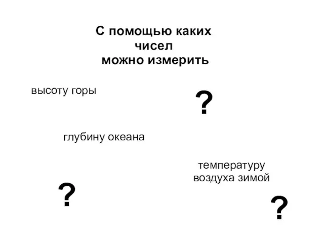 С помощью каких чисел можно измерить температуру воздуха зимой высоту горы глубину океана ? ? ?