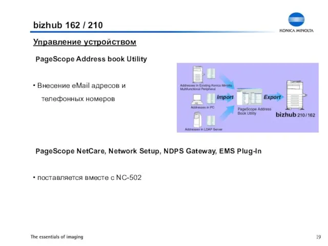 Управление устройством PageScope Address book Utility Внесение eMail адресов и телефонных номеров