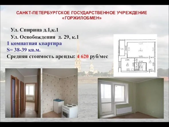 1 комнатная квартира S= 38-39 кв.м. Средняя стоимость аренды: 4 620 руб/мес