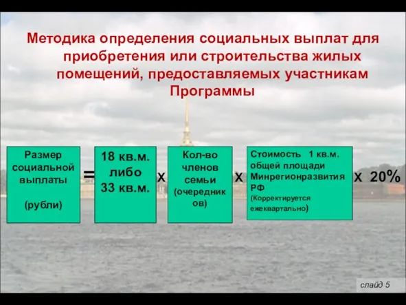 Методика определения социальных выплат для приобретения или строительства жилых помещений, предоставляемых участникам