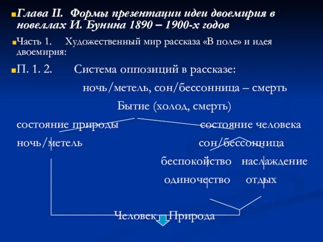 Глава II. Формы презентации идеи двоемирия в новеллах И. Бунина 1890 –