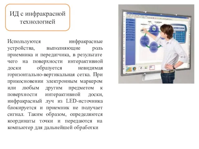 ИД с инфракрасной технологией Используются инфракрасные устройства, выполняющие роль приемника и передатчика,