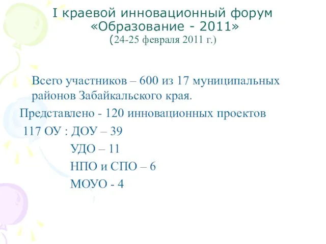 I краевой инновационный форум «Образование - 2011» (24-25 февраля 2011 г.) Всего