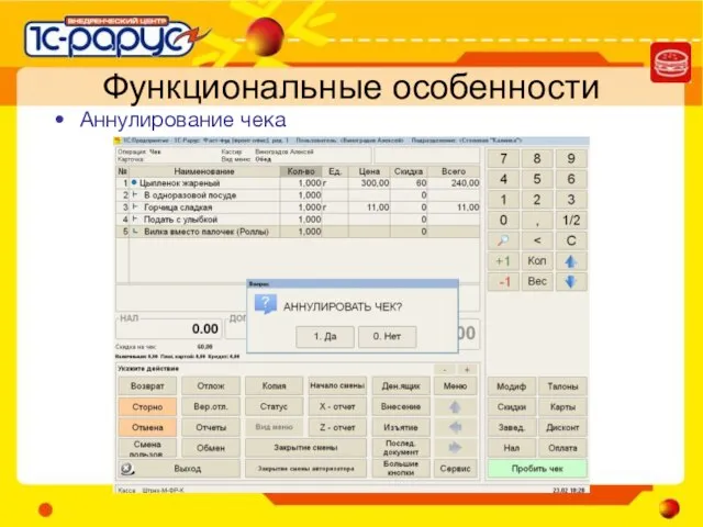 Функциональные особенности Аннулирование чека