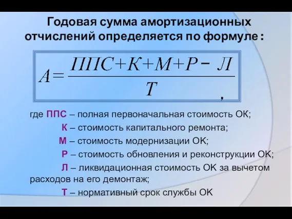 Годовая сумма амортизационных отчислений определяется по формуле : , где ППС –