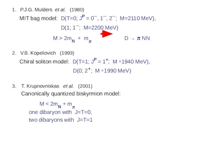 1. P.J.G. Mulders et al. (1980) MIT bag model: D(T=0; JP =