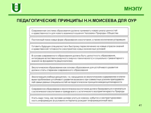 МНЭПУ ПЕДАГОГИЧЕСКИЕ ПРИНЦИПЫ Н.Н.МОИСЕЕВА ДЛЯ ОУР