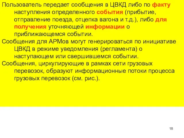 Пользователь передает сообщения в ЦВКД либо по факту наступления определенного события (прибытие,