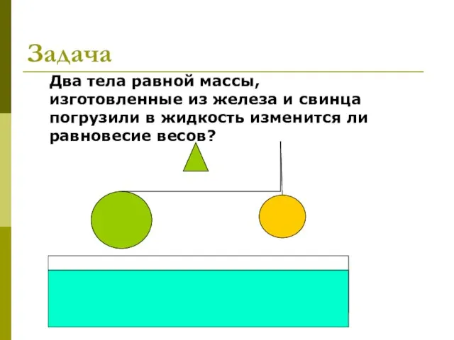 Задача Два тела равной массы, изготовленные из железа и свинца погрузили в