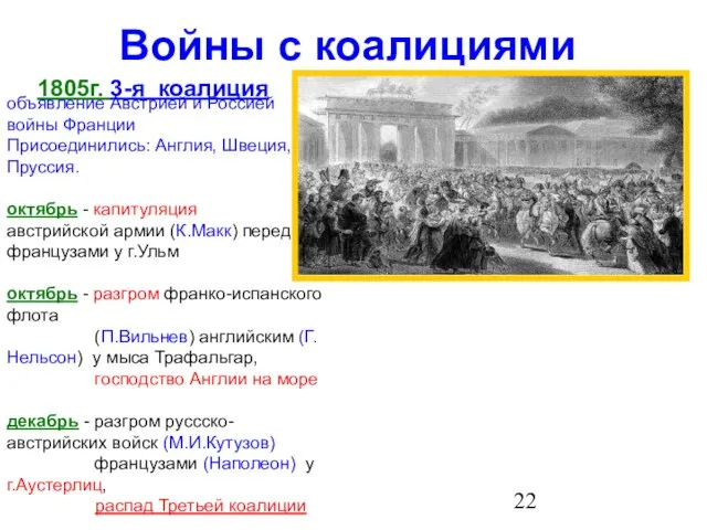 Войны с коалициями 1805г. 3-я коалиция объявление Австрией и Россией войны Франции