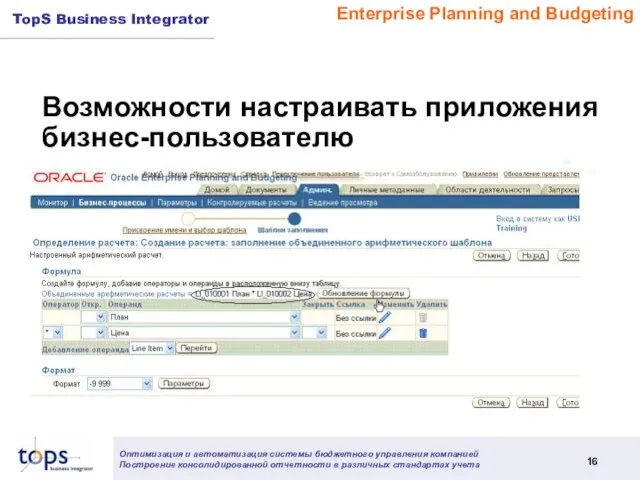 Возможности настраивать приложения бизнес-пользователю Enterprise Planning and Budgeting