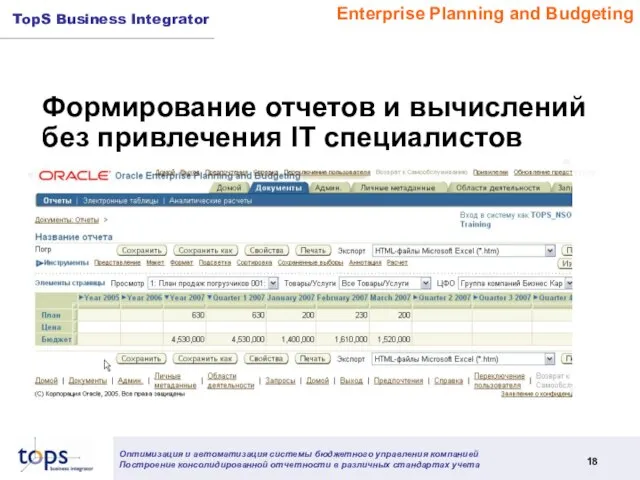 Формирование отчетов и вычислений без привлечения IT специалистов Enterprise Planning and Budgeting