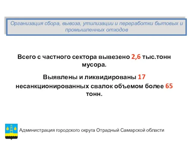 Организация сбора, вывоза, утилизации и переработки бытовых и промышленных отходов Всего с