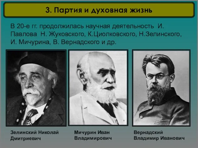 Зелинский Николай Дмитриевич В 20-е гг. продолжилась научная деятельность И. Павлова Н.