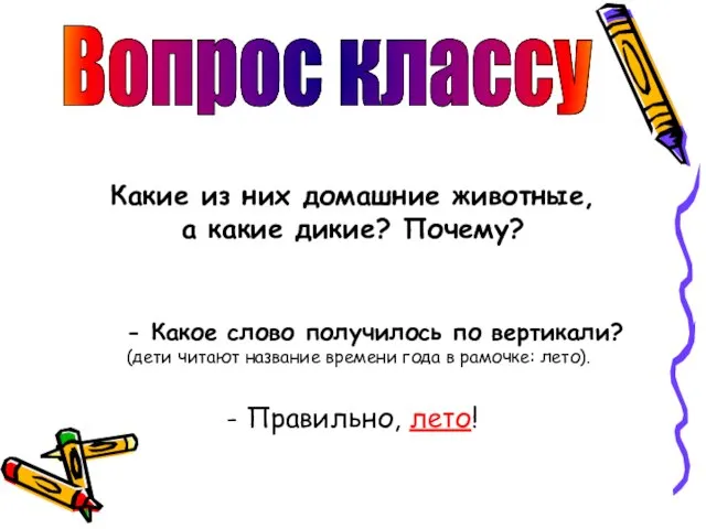 Вопрос классу Какие из них домашние животные, а какие дикие? Почему? -