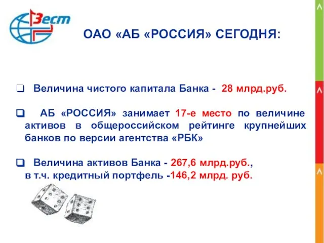 Величина чистого капитала Банка - 28 млрд.руб. АБ «РОССИЯ» занимает 17-е место