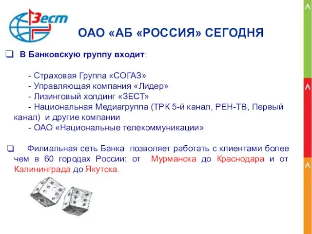 ОАО «АБ «РОССИЯ» СЕГОДНЯ В Банковскую группу входит: - Страховая Группа «СОГАЗ»